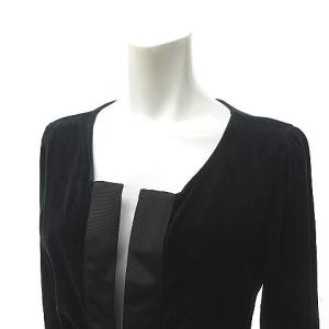 M'S GRACY ノーカラージャケット ベロア ベルベット グログランテープ  リボン LB-925538 紺 ネイビー 40 約L 0111