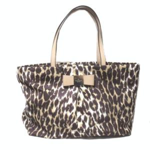 ヒョウ柄 ナイロン バッグ トートバッグ レオパード リボン 茶系 ブラウン系 X 0119