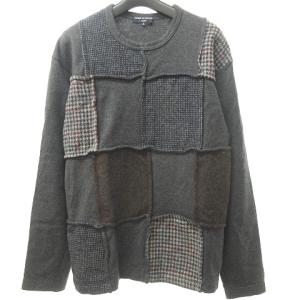 AD2006 立体 チェック柄 パッチワーク ニット カットソー HR-T038 L グレー