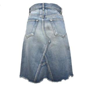 SAINT LAURENT PARIS スカート デニム ひざ丈 台形 カットオフ ボタンフライ 青 ブルー 24 155