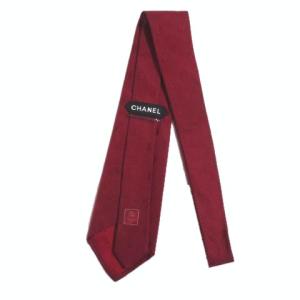 CHANEL 赤色 ネクタイ カメリア柄 ワイドタイ シルク レッド AA IBO32 X 1219