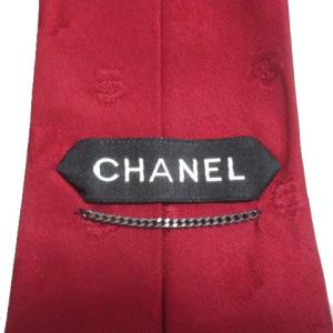 CHANEL 赤色 ネクタイ カメリア柄 ワイドタイ シルク レッド AA IBO32 X 1219
