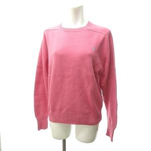 ポニーロゴ刺繍 コットンニット ワンポイント ラグランスリーブ 長袖 ピンク×水色 L 1222