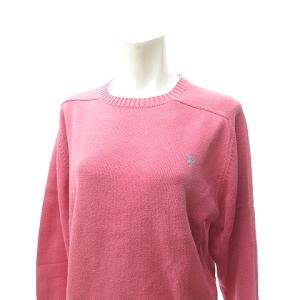 RALPH LAUREN ポニーロゴ刺繍 コットンニット ワンポイント ラグランスリーブ 長袖 ピンク×水色 L 1222