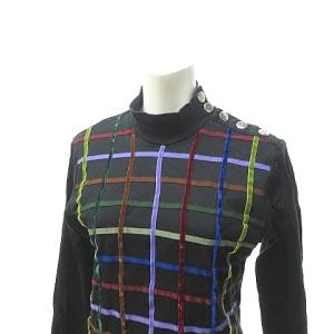 Jean Paul GAULTIER FEMME テープデザイン ロングスリーブTシャツ カットソー ハイネック 装飾 ボタン ブラック