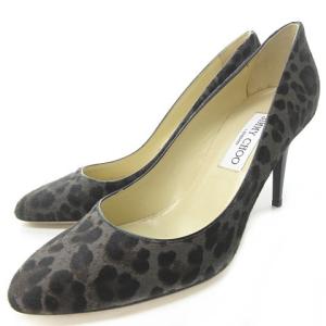 JIMMY CHOO 美品 レオパード柄 ハラコ パンプス ミュール ハイヒール 総柄 37 約23.5?p 茶 ブラウン グレー 1226 IBO34
