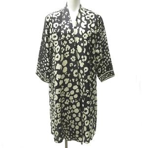 FASHION レオパード柄 ロング カーディガン ジャケット ヴィンテージ シルク プリント 総柄 9 約M 黒 ブラック