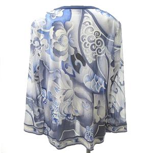 LEONARD FASHION 美品 大きいサイズ フラワー プリント シアー カーディガン ジャケット 青 ブルー LL 1229 IBO34
