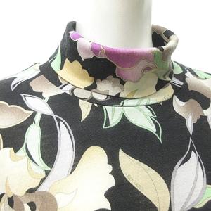 LEONARD SPORT フラワー プリント ハイネック カットソー Tシャツ 総柄 ブラック 44