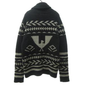 BAREFOOT DREAMS カウチン柄ショールカラーカーディガン ニット セーター ネイティブ 総柄 長袖 C640 黒 ブラック 灰 グレー L 1228