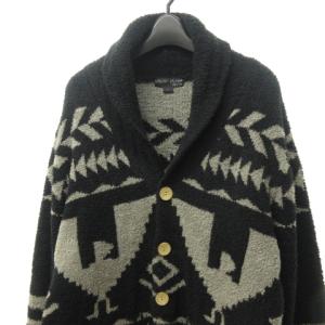 BAREFOOT DREAMS カウチン柄ショールカラーカーディガン ニット セーター ネイティブ 総柄 長袖 C640 黒 ブラック 灰 グレー L 1228