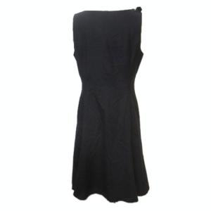 RALPH LAUREN ワンピース ひざ丈 黒 ノースリーブ 肩ベルト ウール 11 Vネック ブラック X 0120