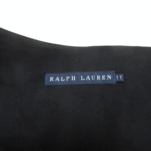 RALPH LAUREN ワンピース ひざ丈 黒 ノースリーブ 肩ベルト ウール 11 Vネック ブラック X 0120