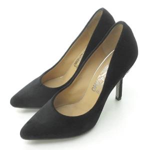 Salvatore Ferragamo パンプス ベロア ハイヒール プレーン ポインテッドトゥ イタリア製 ブラック 22.5cm