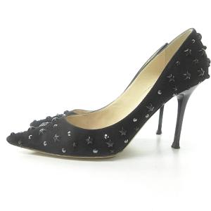 スター スタッズ パンプス ミュール ハイヒール スエード ビジュー  36.5 約23?23.5cm 黒 ブラック 0107