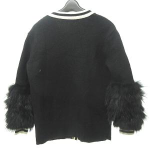 alice + olivia フォックスファー付き ニット セーター カーディガン Vネック ブラック ホワイト