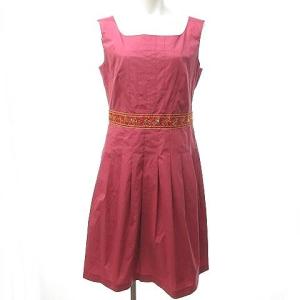 タグ付 ビジュー フレア ワンピース ノースリーブ ひざ丈 ビーズ プリーツ 大きいサイズ ピンク 6 約XL 0109 IBO34