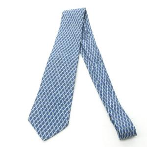 HERMES ネクタイ 格子柄 総柄 レギュラー シルク フランス製 ネイビー