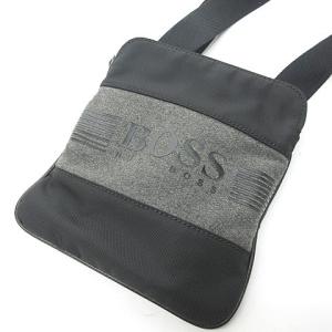 HUGO BOSS ロゴ プリント ショルダーバッグ メッセンジャーバッグ ナイロン × ウール 黒 ブラック グレー 0114