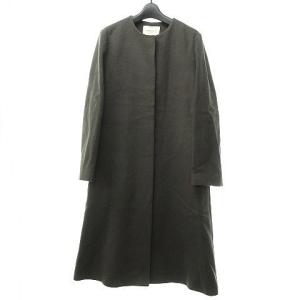 美品 近年 カシミヤ混 ノーカラーコート メルトン ロング丈 ウール 1525-147-3959 グレー系 灰 40 約L