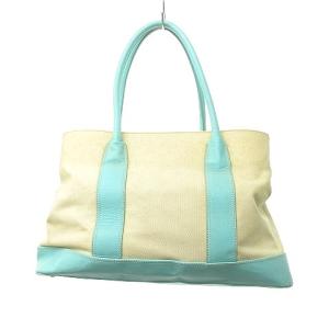 TIFFANY&Co. ハンドバッグ トート キャンバス×レザー ベージュ×ブルー 0119 RRR