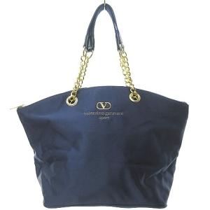 SPORT チェーン トートバッグ ハンドバッグ ナイロン A4収納可 底鋲あり ヴィンテージ 紺 ネイビー 0113