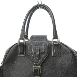 LOEWE ハンドバッグ ステッチ ロゴ刻印 ベルト レザー 黒 ブラック 白 ホワイト 0120 ECR17