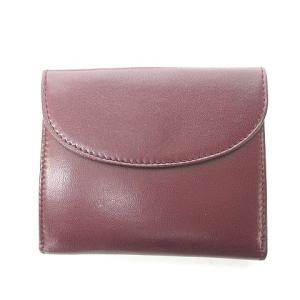 LOEWE 二つ折り財布 ロゴ刻印 アナグラム コインケース ナッパレザー バーガンディー 赤 レッド 0122 ECR17