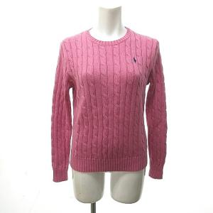 ケーブルニット ポニー刺繍 長袖 コットン ピンク M 0127 RRR