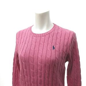 POLO RALPH LAUREN ケーブルニット ポニー刺繍 長袖 コットン ピンク M 0127 RRR