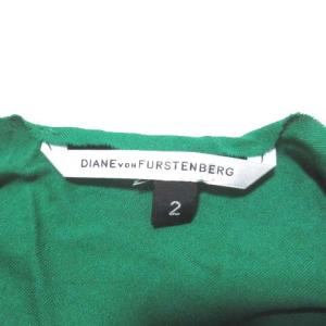 DIANE von FURSTENBERG ワンピース 緑 キャミ ひざ丈 レース ドレープ 2 Mサイズ相当 グリーン ウエストリボン レーヨン RRR X 0216