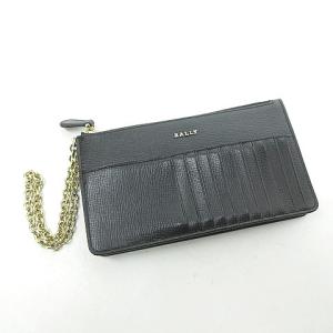 BALLY 美品 長財布 ポーチ チェーンストラップ付き ロゴ レザー 黒 ブラック 0201 ECR17
