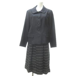 大きいサイズ セットアップ スカート スーツ シルク混 紺 ネイビー 17+ 約3XL 0210 ECR17