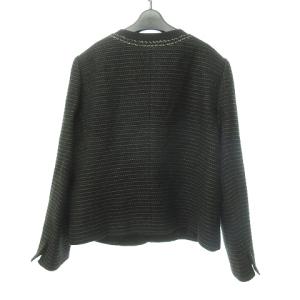 Leilian シルク混 大きいサイズ ツイード ジャケット ノーカラー 装飾 ブラック系 17+ 約3XL 0203 ECR17