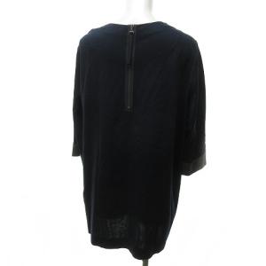 Leilian 大きいサイズ カットソー トップス 素材切り替え テープ 七分袖 コットン 紺 ネイビー 17+ 約3XL 0205 ECR17