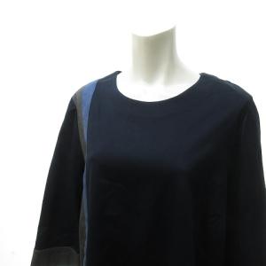 Leilian 大きいサイズ カットソー トップス 素材切り替え テープ 七分袖 コットン 紺 ネイビー 17+ 約3XL 0205 ECR17