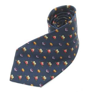 美品 ネクタイ レギュラー 総柄 プレゼント柄 ギフトボックス柄 箱柄 シルク イタリア製 紺 ネイビー ECR17 0204