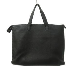 FENDI セレリア トートバッグ レザー 皮革 黒 ロゴプレート ストラップ付き