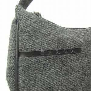 PRADA SPORT ハンドバッグ ショルダー ロゴ ワンポイント ウール レザー 灰 グレー 0212
