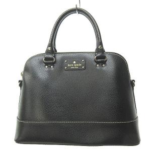 kate spade new york 極美品 2way ハンドバッグ ショルダーストラップ付き トート ロゴ レザー ステッチ 裏地ピンク 黒 ブラック 0406