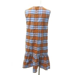 MSGM ノースリーブワンピース チェック フリル コットン 青 ブルー 橙 オレンジ 40 約L 0215 ECR17