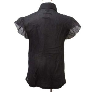 Jean Paul GAULTIER FEMME 半袖 ブラウス 黒 ブラック ギャザー 40 L コットン ECR17 X 0217