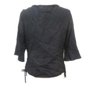 Jean Paul GAULTIER FEMME 羽織 カーディガン 黒 ブラック 7分袖 七分袖 ウール混 サイドギャザー 40 L 前結び ECR17 X 0217