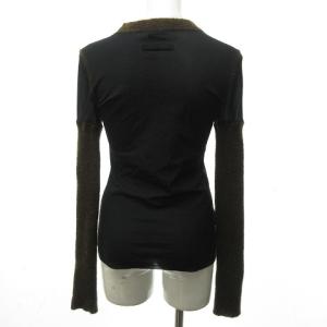 Jean Paul GAULTIER FEMME ロングスリーブカットソー Tシャツ ナイロン×ニット 切り替え シースルー 長袖 ウール 黒 ブラック 茶 ブラウン 40