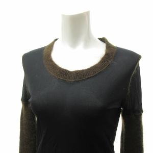 Jean Paul GAULTIER FEMME ロングスリーブカットソー Tシャツ ナイロン×ニット 切り替え シースルー 長袖 ウール 黒 ブラック 茶 ブラウン 40