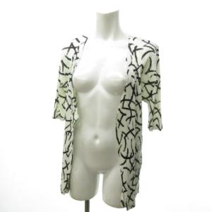 近年 ISSEY MIYAKE カーディガン 総柄 半袖 PP91-J0757 ホワイト ブラック