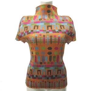 ハイネックカットソー プリーツ 図形柄 3 オレンジ