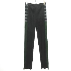 ISSEY MIYAKE サイドチェック ライン ロングパンツ ブラック×グリーン×ホワイト