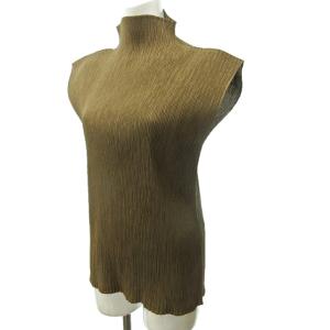 ISSEY MIYAKE 美品 90s 97SS プリーツ加工 カットソー ブラウス ハイネック フレンチスリーブ 茶 ブラウン M ECR17 0223
