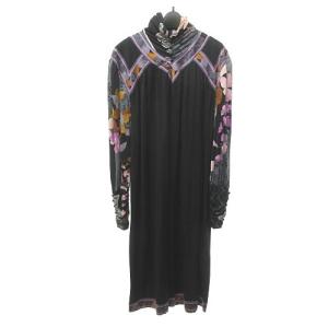 LEONARD ベルト付 ワンピース 長袖 花柄 ウール×シルク 黒 L ECR17